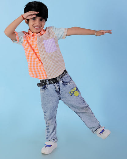 Rainbow Charm Checkered Boys Casual Shirt