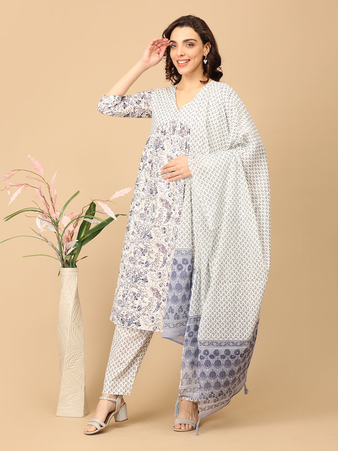 Rang - e - Ret Maternity and Nursing Kurta Set With Dupatta - MEW - SK - RNERT - S