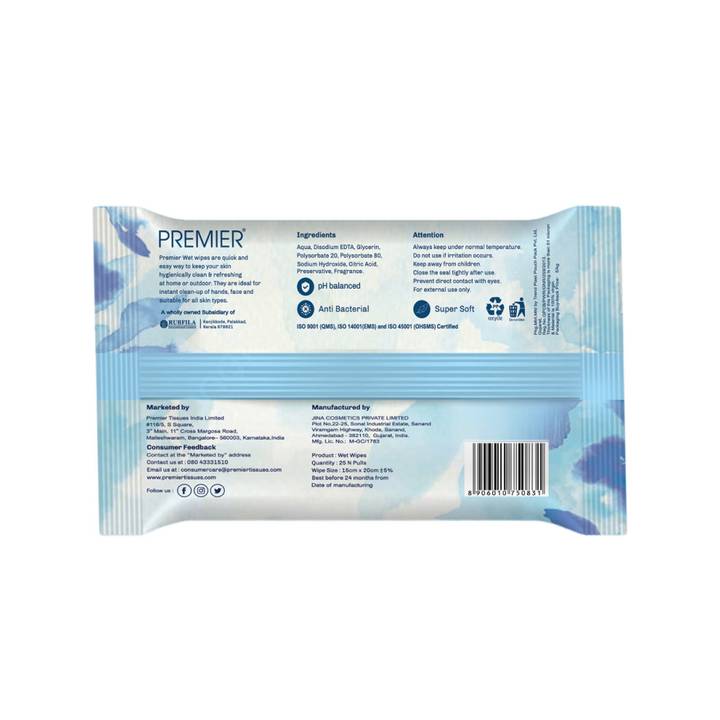 Premier Refreshing Face Cleaning Wet Wipes (75 Sheets) | 25 Pulls per Pack | Pack of 3 Assorted | Soft, Skin-Friendly, Alcohol-Free | Perfect for Home, Travel & Office | Hydrates for Instant Freshness HP Xpress