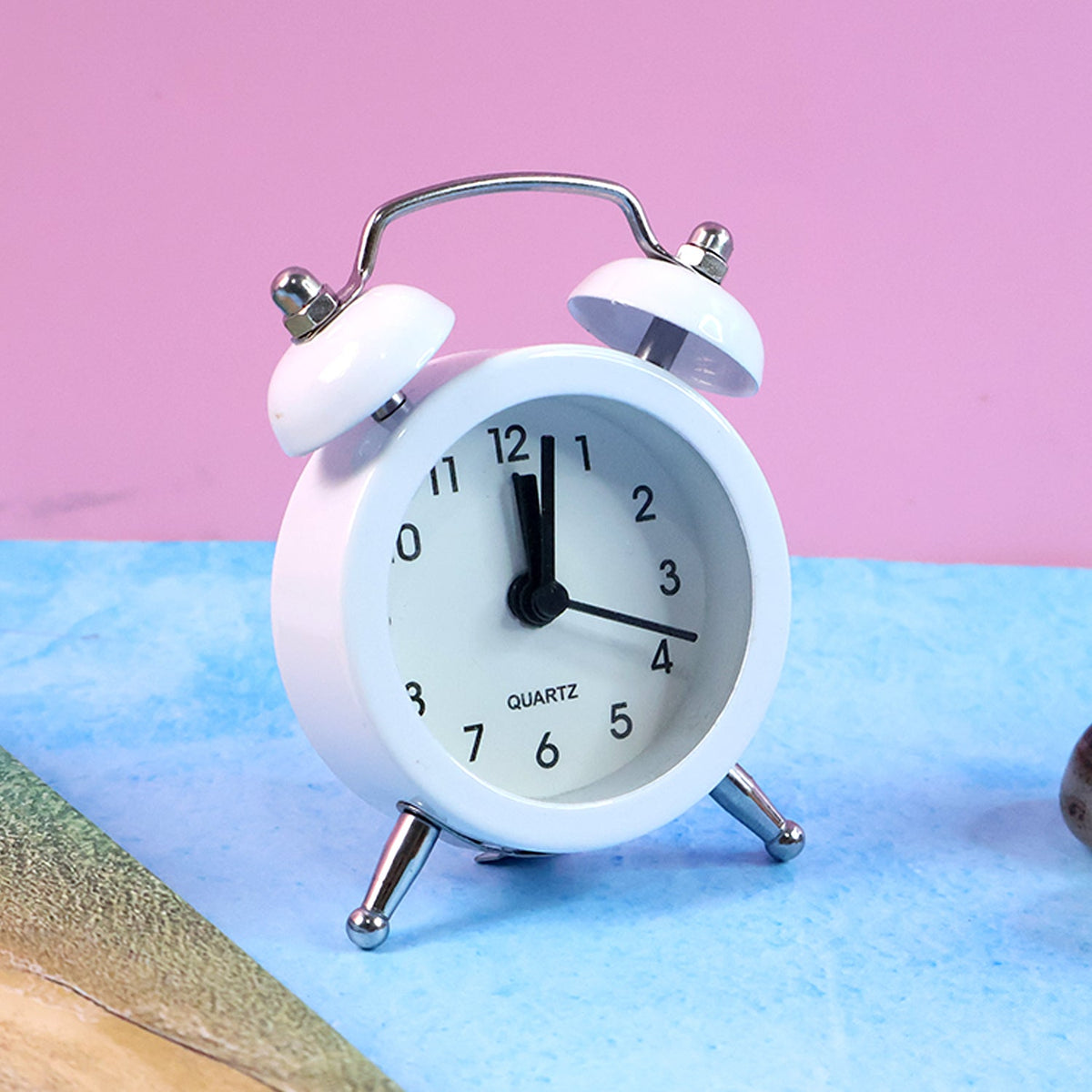 Small Classic Twin-Bell Analog Alarm Clock – Quartz Table Clock with Loud Ringer, Metal Bells & Legs - (1 Pc) HP DD