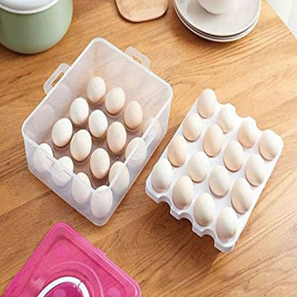 2-Layer 32 Grid Egg Tray with Lid – Storage Container with Handle (1 Pc)