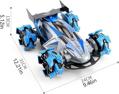 RX Racing 2.4G Stunt Drift RC Car with Spray, Music, Flashing Lights & Explosive Wheels (Blue)