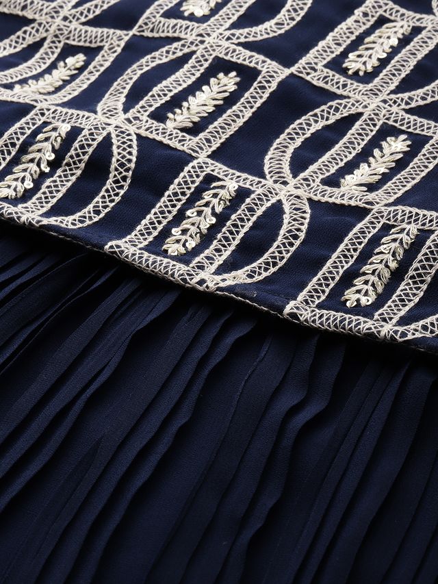 Bollywood Vogue Ready To Wear Dark Blue Embroidered Georgette Dress