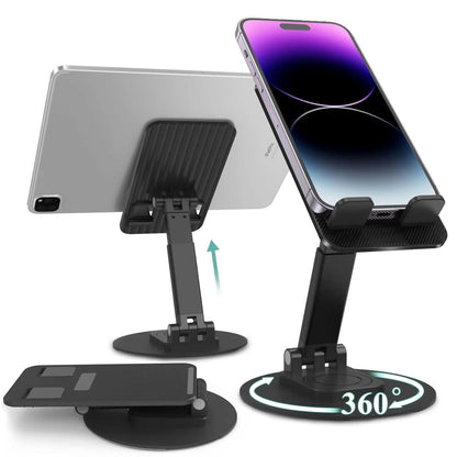 360° Phone Stand with Height & Angle Adjustable for Desk (Black) - HalfPe