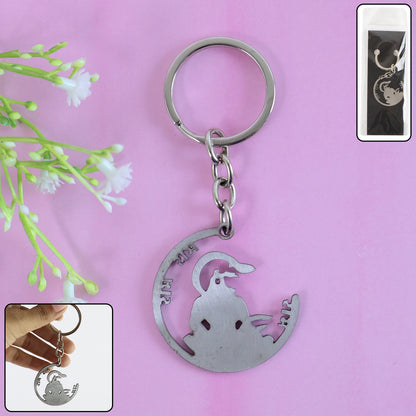 Devotional Jai Shri Ram Metal Keychain Crescent Silhouette Tag with Lord Hanuman Motif- (1 Pc)