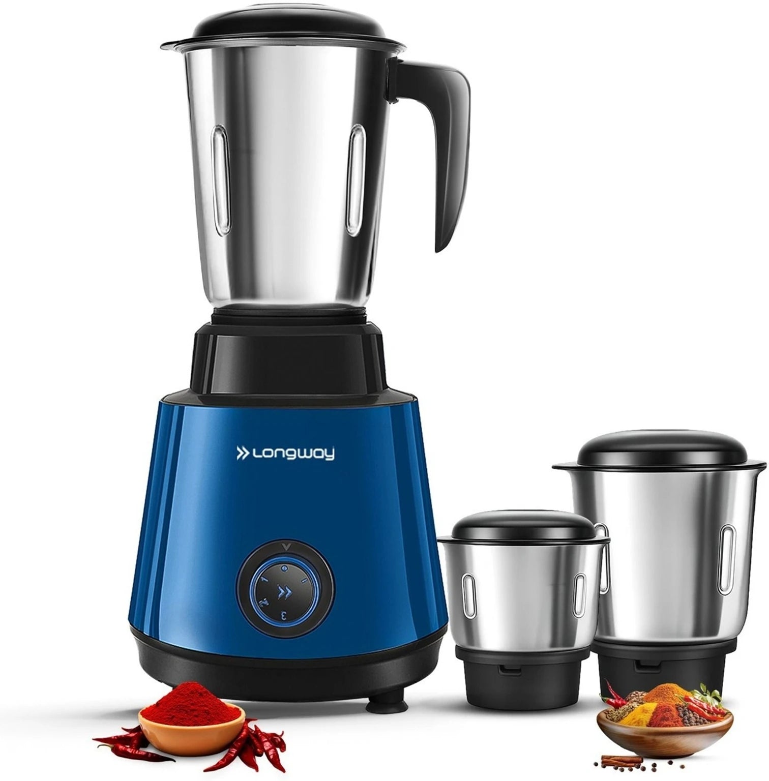 Longway Roto Max 500W Juicer Mixer Grinder with 3 Jars – Blue