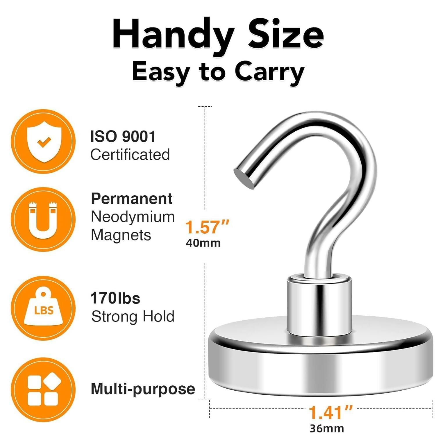 Heavy Duty Stainless Steel Magnetic Hook – Strong Neodymium Hanging Hook