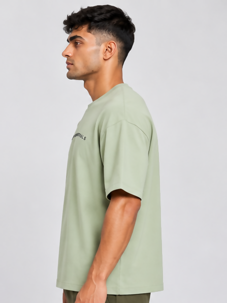 HUSTLE Essentials Men's Crew Neck Oversized T-Shirt – Light Sage Green(Oversized fit)