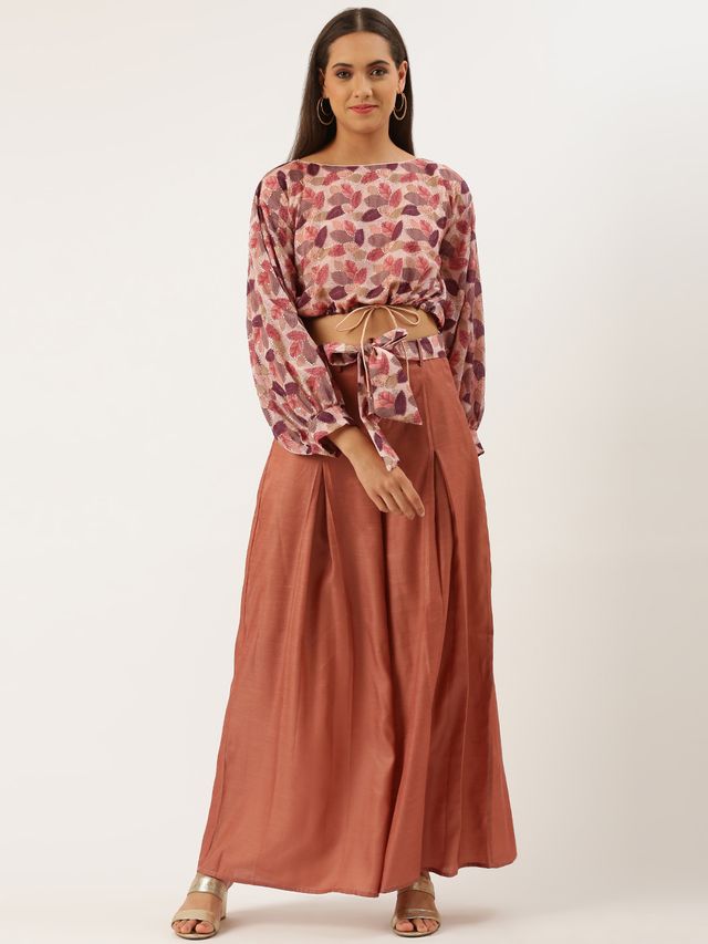 Bollywood Vogue Ready To Wear Multicolored Chinon Crop Top N Palazzo