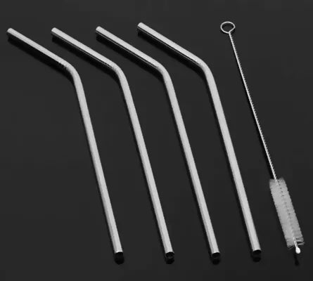 Reusable Stainless Steel Bent Straws (Set of 4) with Cleaning Brush