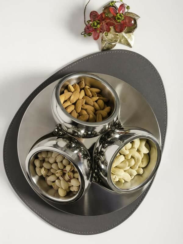 Stainless steel 3 pcs tilt bowl with tray candy