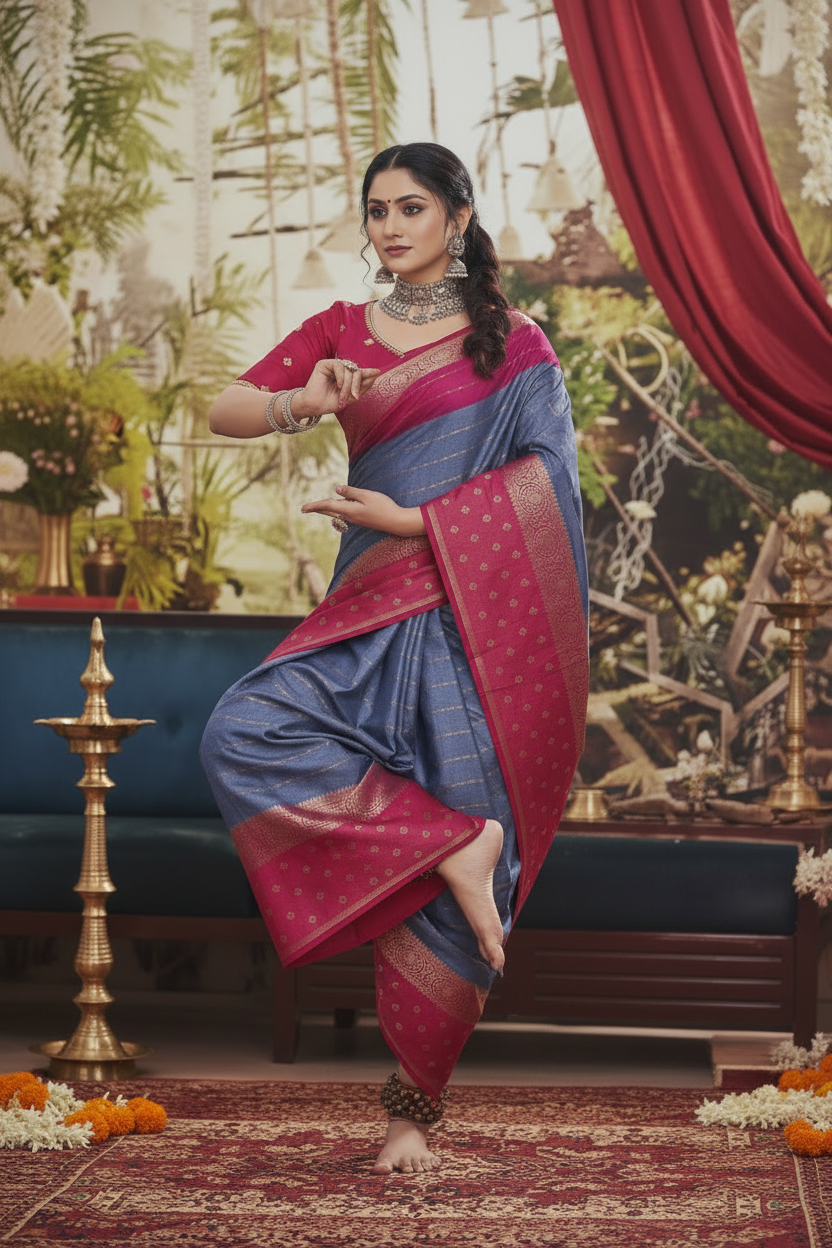 Regal Heritage Floral Zari Cotton Silk Saree with Statement Border Weave Kalyani silks and sarees