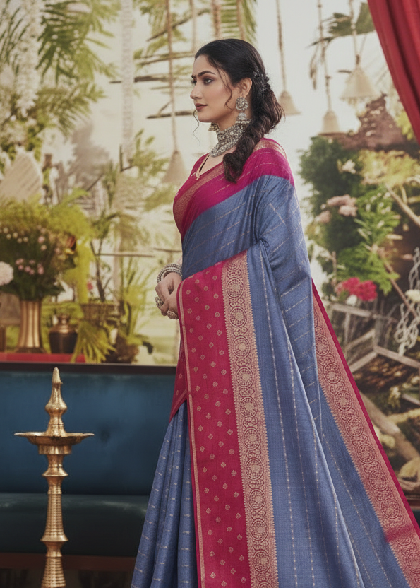 Regal Heritage Floral Zari Cotton Silk Saree with Statement Border Weave Kalyani silks and sarees