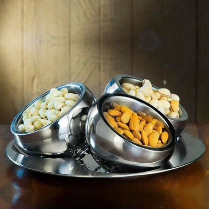 Stainless steel 3 pcs tilt bowl with tray candy