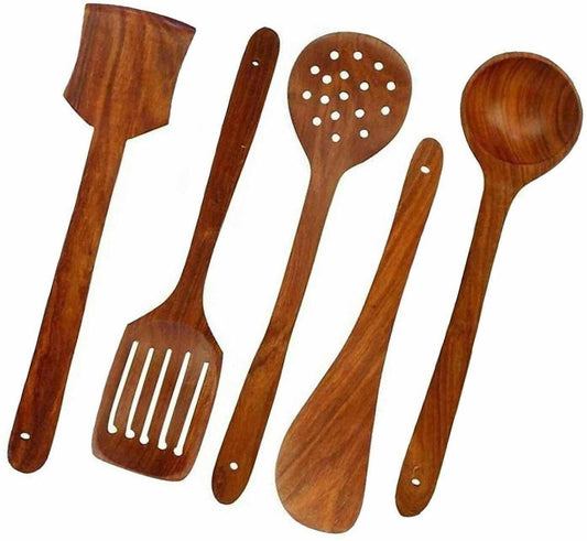 Oeuiva Wooden Cooking Utensil Set, Kitchen Tool (Set of 5) - HalfPe