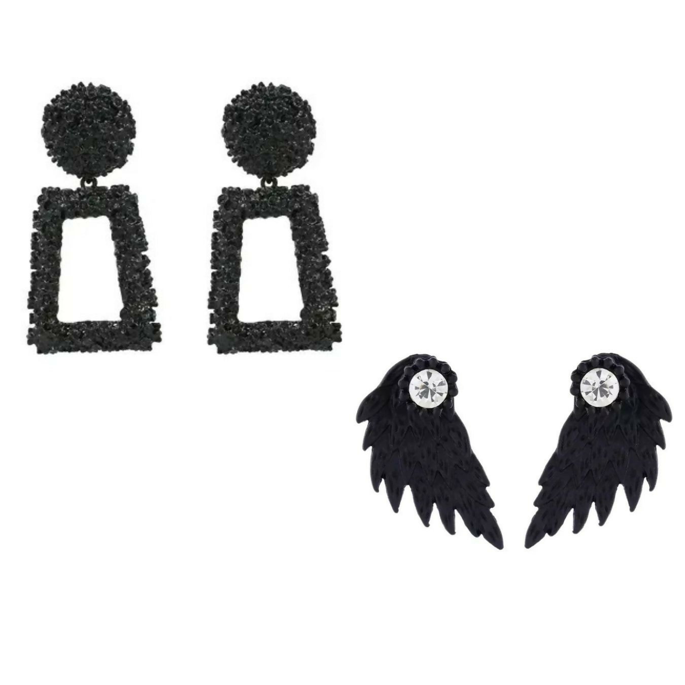 Heavenly Extravaganza: Black Geometric and Angel Wing Earrings Combo Set of 2