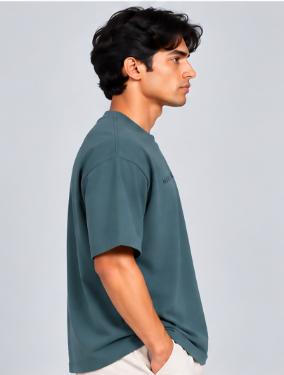 HUSTLE Men's Crew Neck Oversized Tees - Musted Teal Green