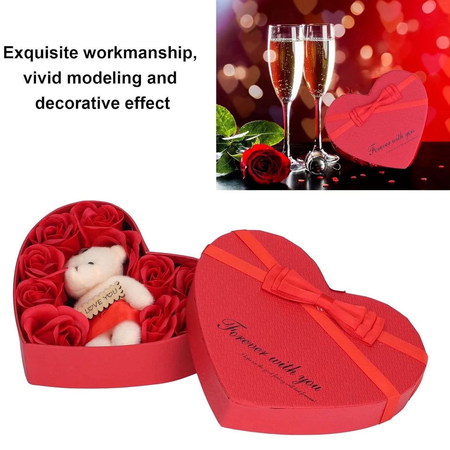Valentine Gift Box – Teddy Bear & Soap Roses Set