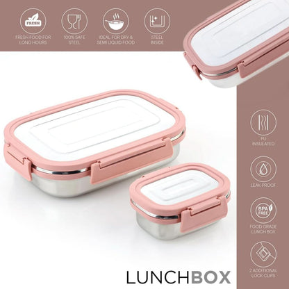 Premium Stainless Steel Airtight Lunch Box Set – 2 Pc