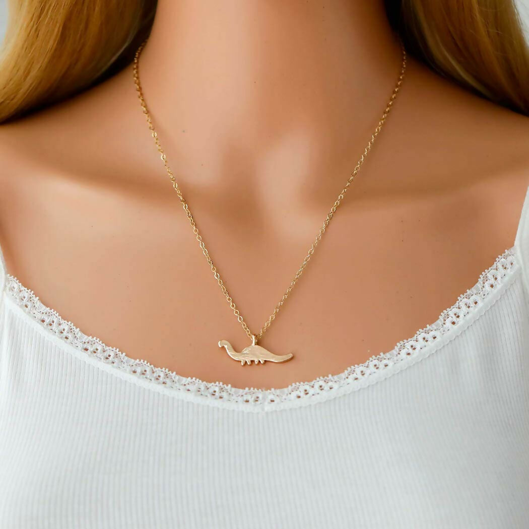 Set of 2 Gold-Plated Cute Bunny & Minimal Dinosaur Pendant Necklaces