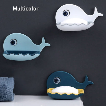 Fish-Shaped Double Layer Soap Holder with Wall-Mounted, Waterproof & Adhesive Rack for Bathroom/Kitchen