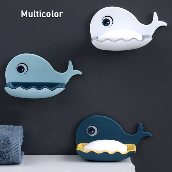 Fish-Shaped Double Layer Soap Holder with Wall-Mounted, Waterproof & Adhesive Rack for Bathroom/Kitchen