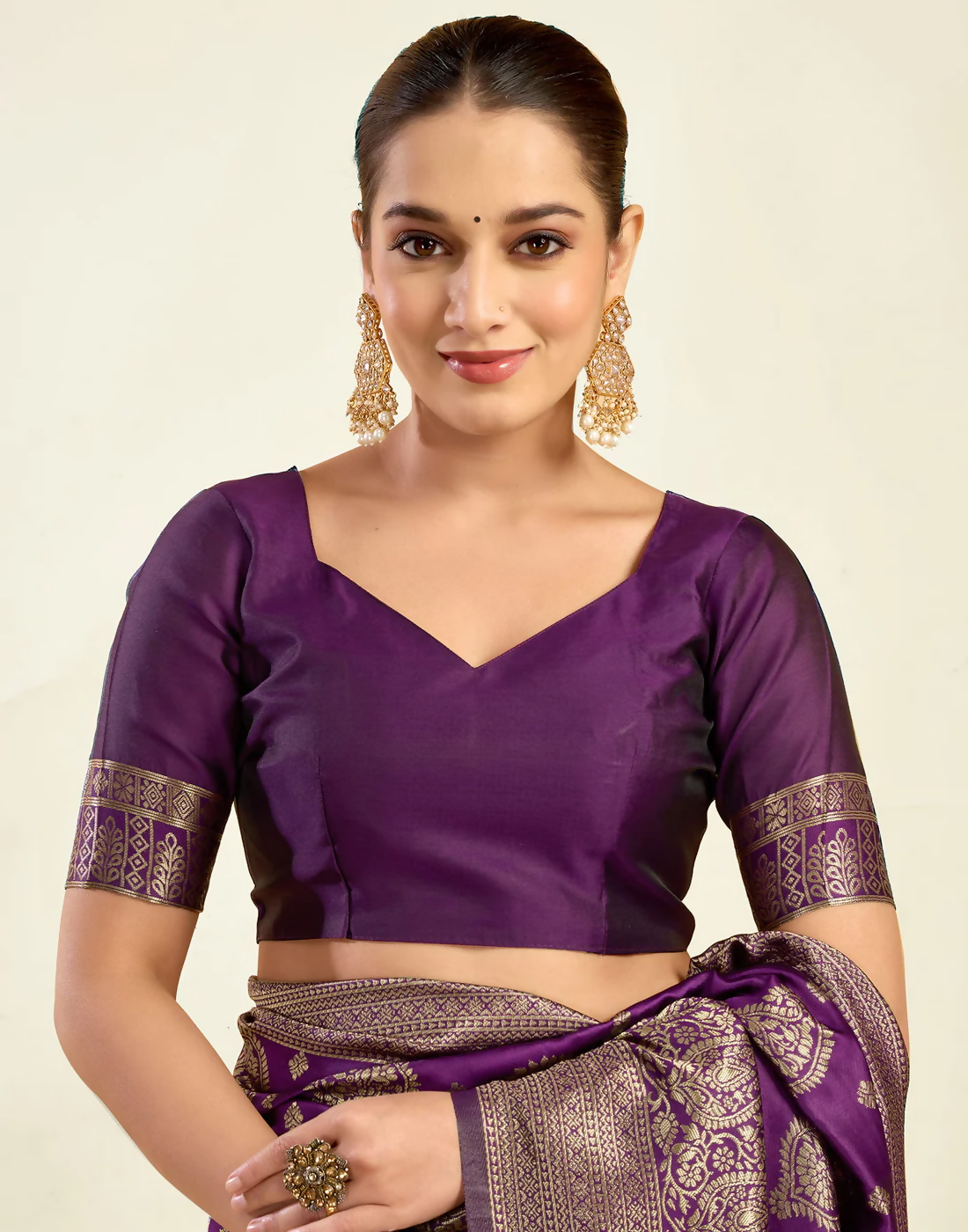 AXONIT Royal Jacquard Saree with Golden Zari Butta & Brocade Border