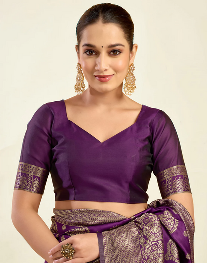 AXONIT Royal Jacquard Saree with Golden Zari Butta & Brocade Border