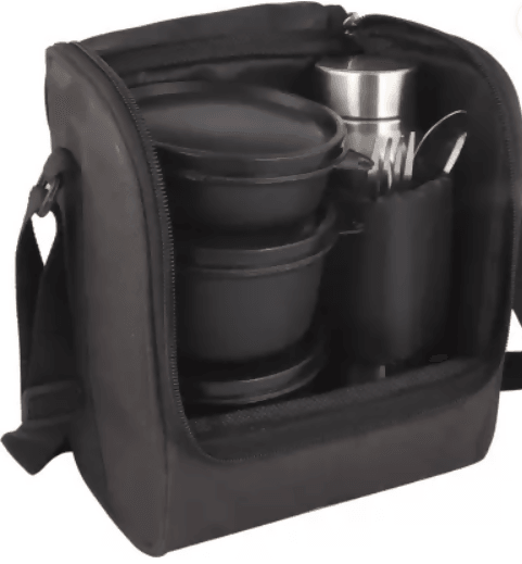 TOPWARE Lunch Box with Temperature Bottle (Black 3 Stainless Steel Containers) - HalfPe