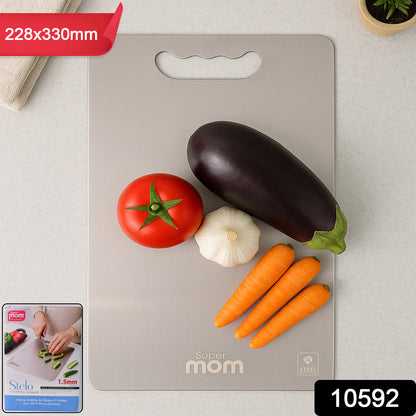 Supermom Medium Stello Stainless Steel Chopping Board – 1.5mm Thick Durable Cutting Board for Vegetables, Fruits, Meat &amp; Kitchen Use (228 x 330 mm)
