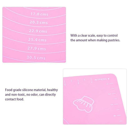 Silicone Pastry Mat Rolling Pin Mat with Measurements Non Stick Baking, Fondant, Dough rolling mat Counter Mat 50*40cm (Pink) - HalfPe