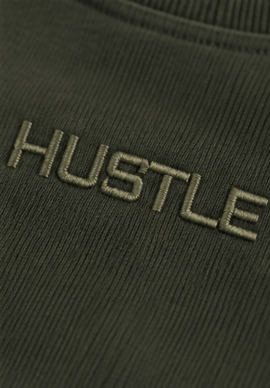 HUSTLE Men's Crew Neck Oversized Tees - Dark Green