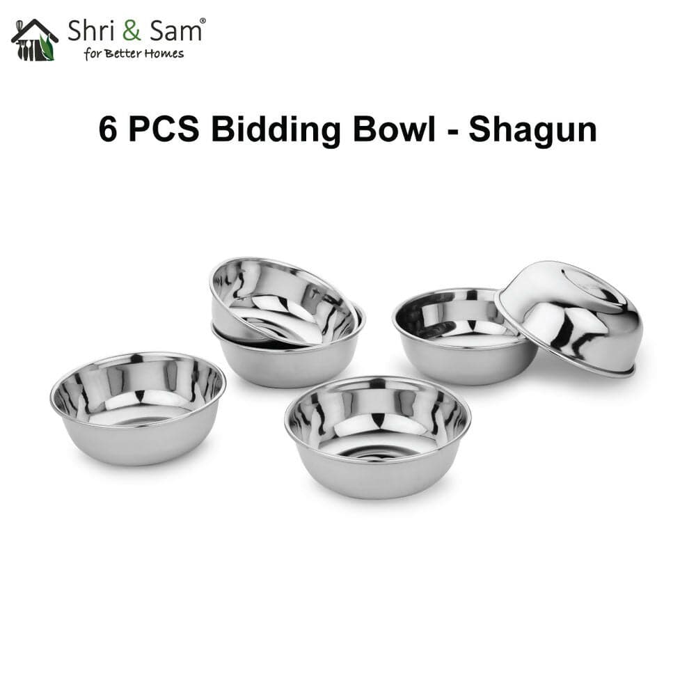 Stainless steel 6 pcs bidding bowl shagun