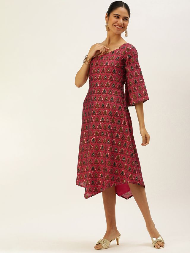 Bollywood Vogue Ready To Wear Pink Chanderi Art Silk Dress