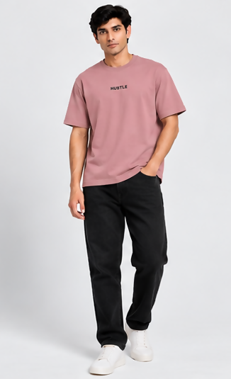 HUSTLE Essentials Men's Crew Neck Oversized T-Shirt – Peach Pink(Oversized size)