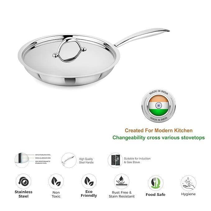 Chef Tone Tri-ply Stainless Steel Induction Compatible Fry Pan with Steel - HalfPe