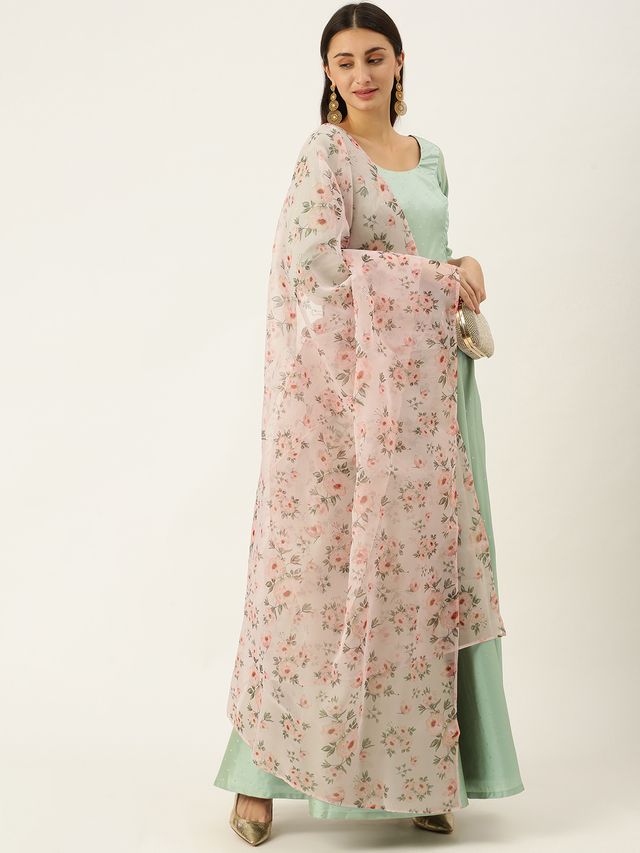 Bollywood Vogue Ready To Wear Green Art Silk Abaya Style Anarkali Suit
