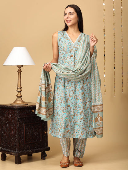 Saaya Maternity and Nursing Sleeveless Kurta Set With Dupatta - MEW - SK - SAAY - S