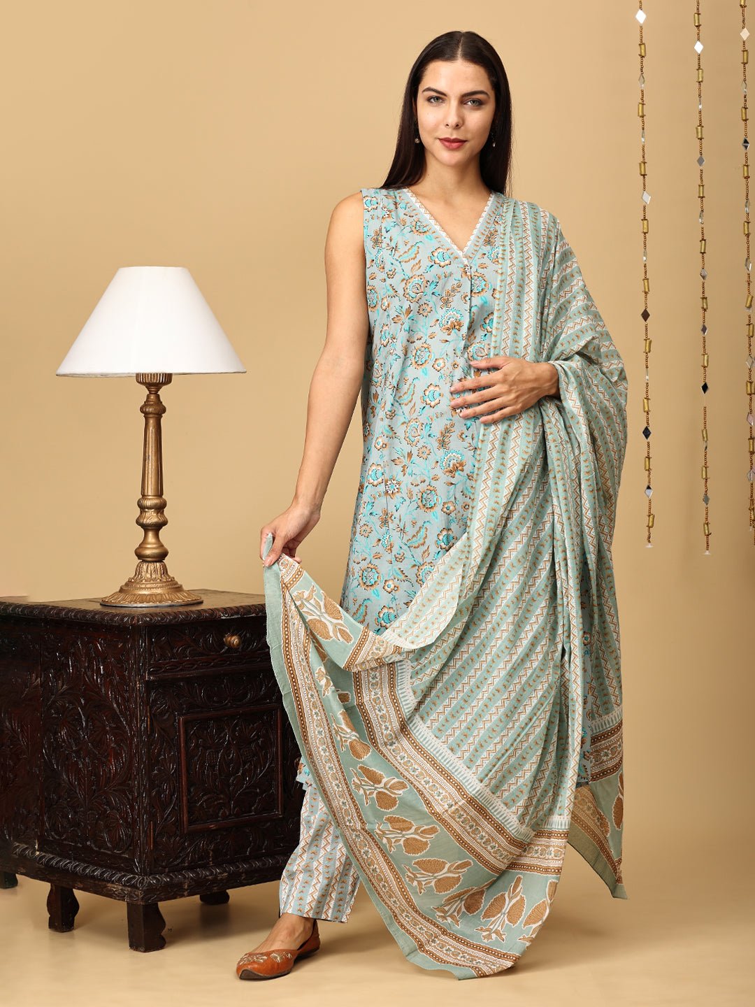 Saaya Maternity and Nursing Sleeveless Kurta Set With Dupatta - MEW - SK - SAAY - S