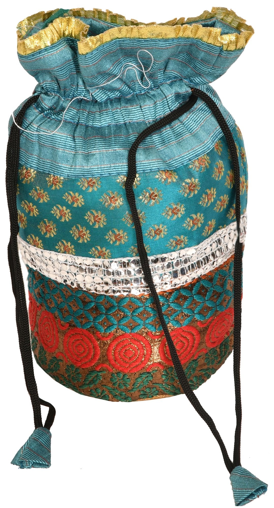 Exotic India Drawstring Potli Bag with Brocade Weave