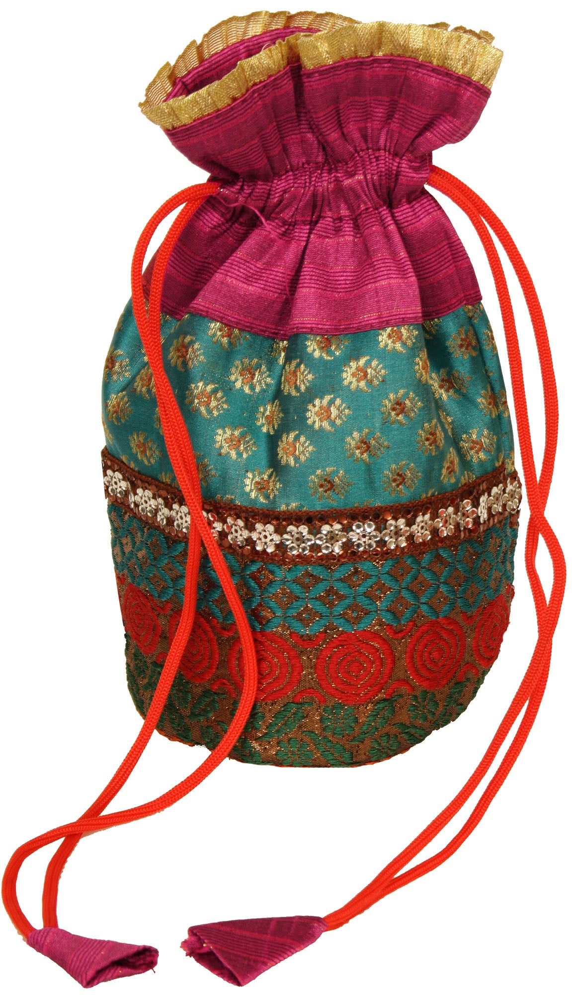 Exotic India Drawstring Potli Bag with Brocade Weave