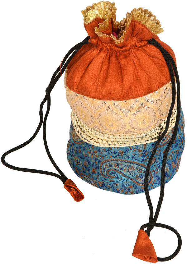 Exotic India Drawstring Potli Bag with Brocade Weave