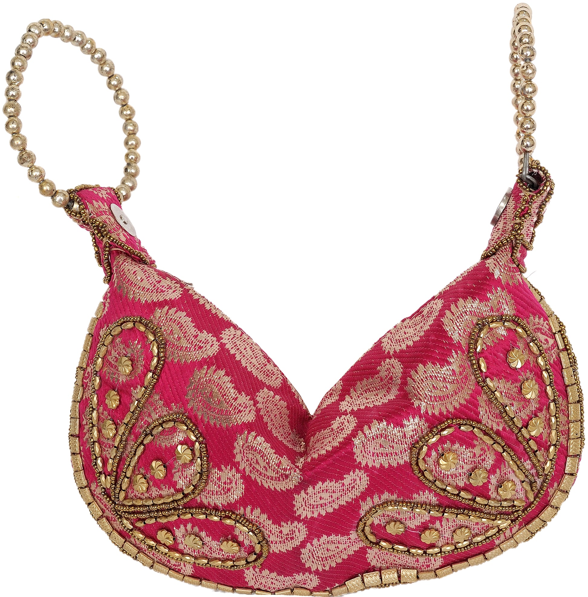 Exotic India Bracelet Bag with Brocade Weave and Beadwork