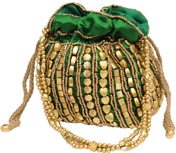 Exotic India Potli Drawstring Bag with Dense Beadwork by Hand