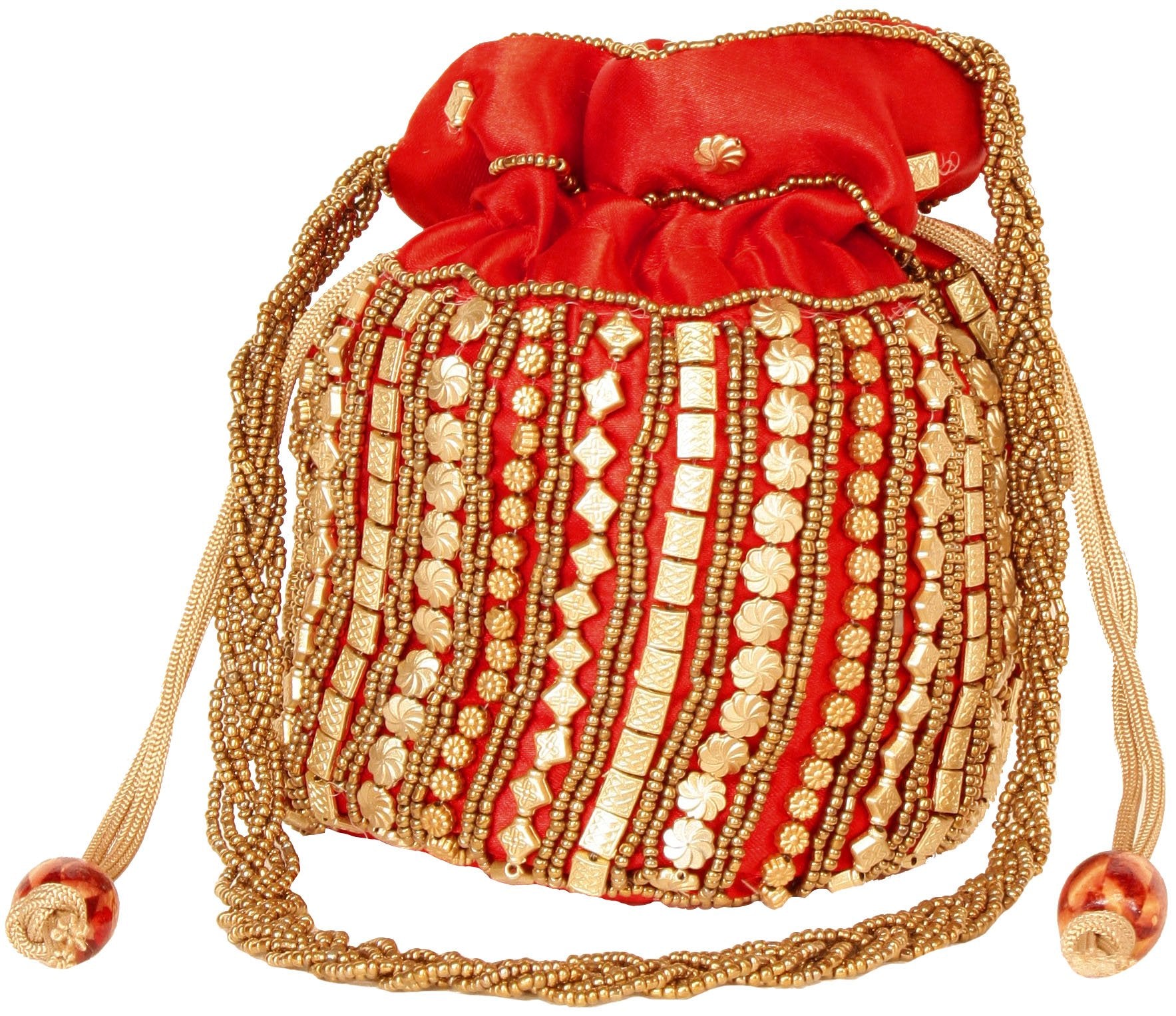 Exotic India Potli Drawstring Bag with Dense Beadwork by Hand