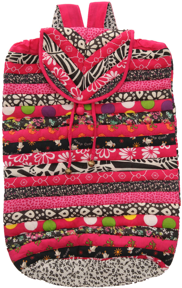 Exotic India Multicolor Floral Printed Backpack from Dehradun with Patchwork