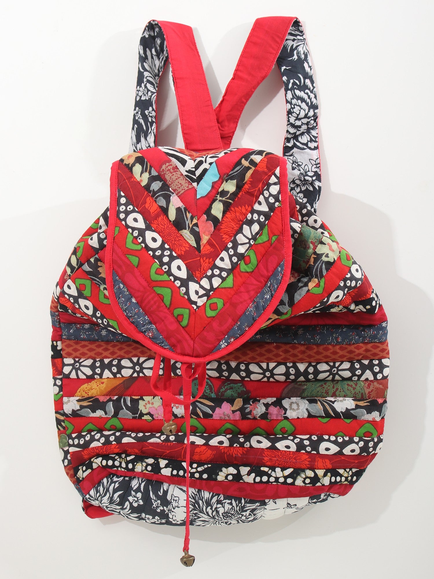 Exotic India Multicolor Floral Printed Backpack from Dehradun with Patchwork