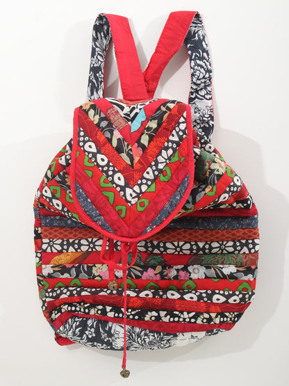 Exotic India Multicolor Floral Printed Backpack from Dehradun with Patchwork