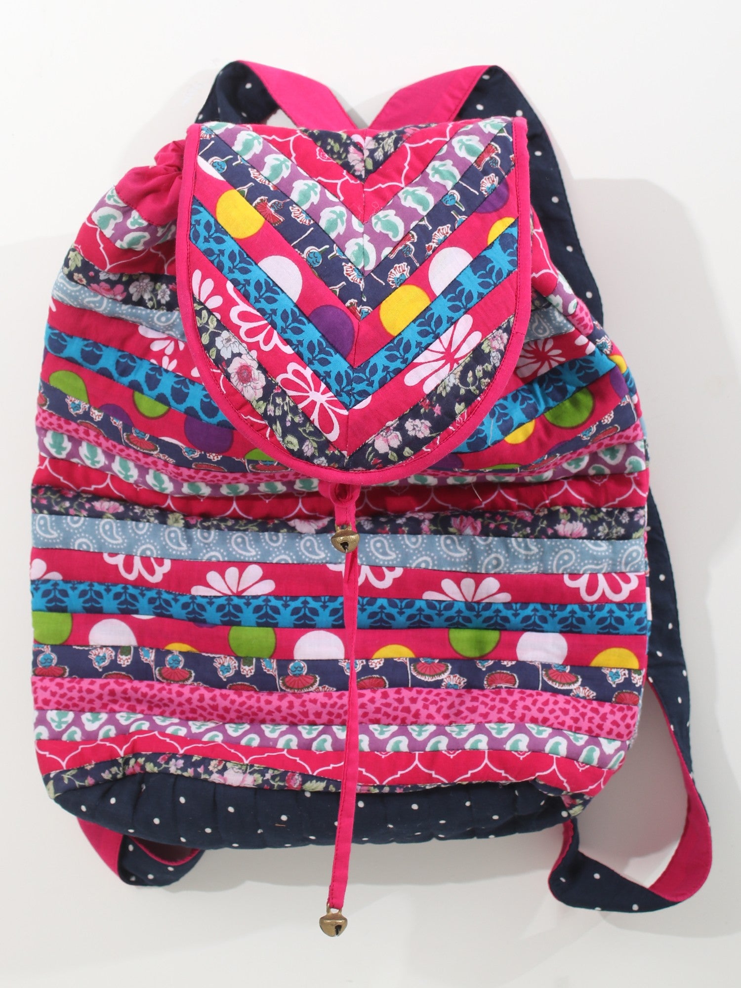 Exotic India Multicolor Floral Printed Backpack from Dehradun with Patchwork