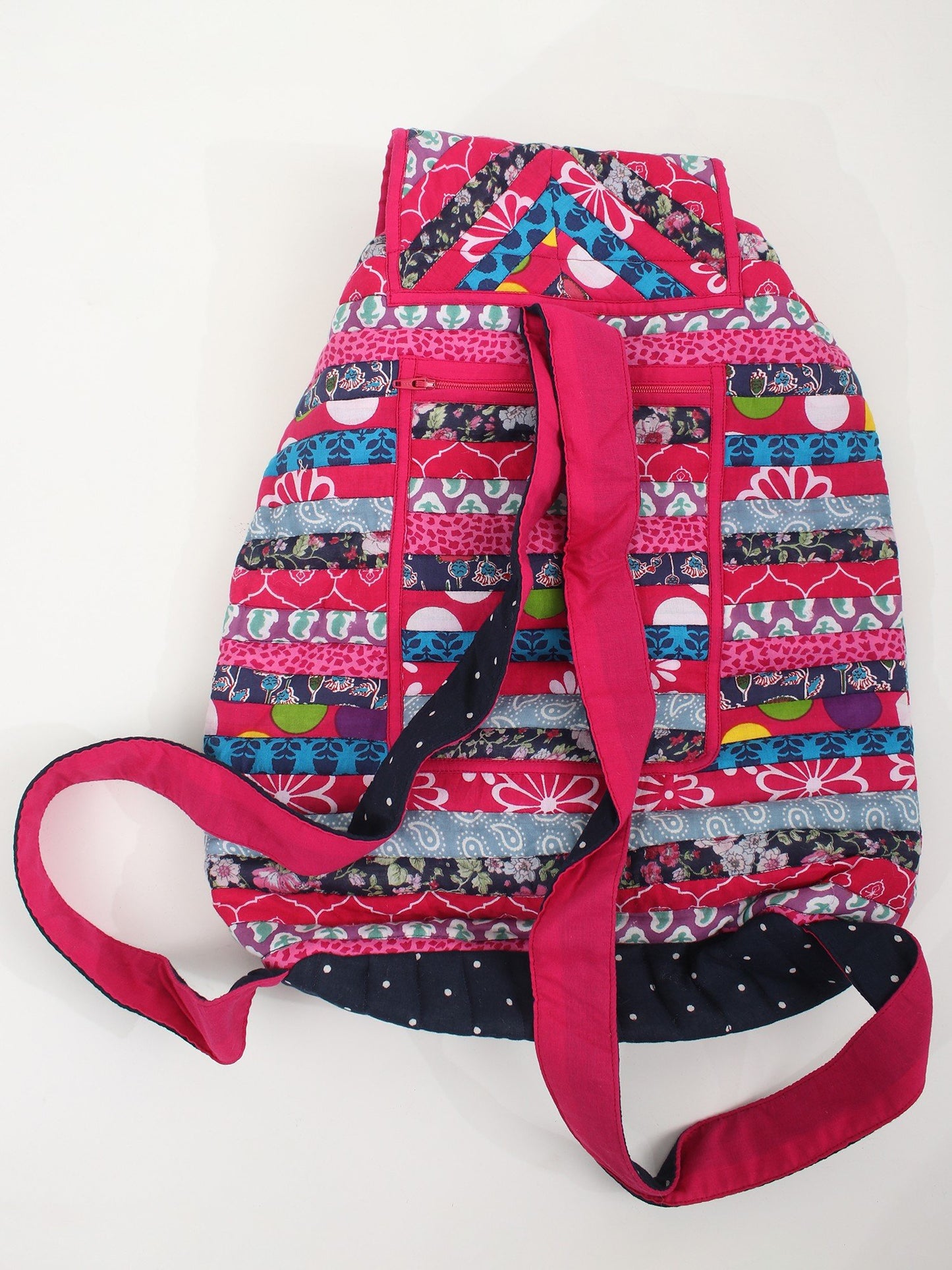 Exotic India Multicolor Floral Printed Backpack from Dehradun with Patchwork 2
